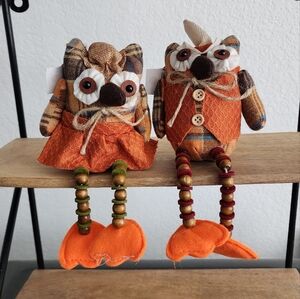 Autumn Fall Halloween Owl Shelf Sitter pair couple Spool/Button